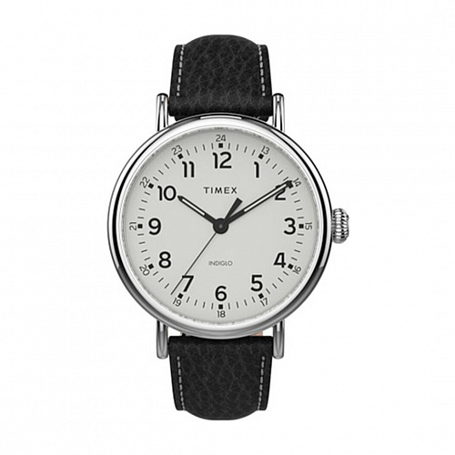 Timex® Standard XL 43mm Leather Strap - Silver + Black